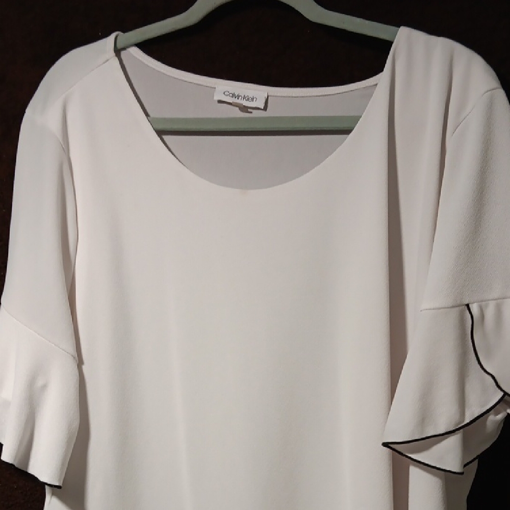 Calvin Klein White Blouse with Black Trim